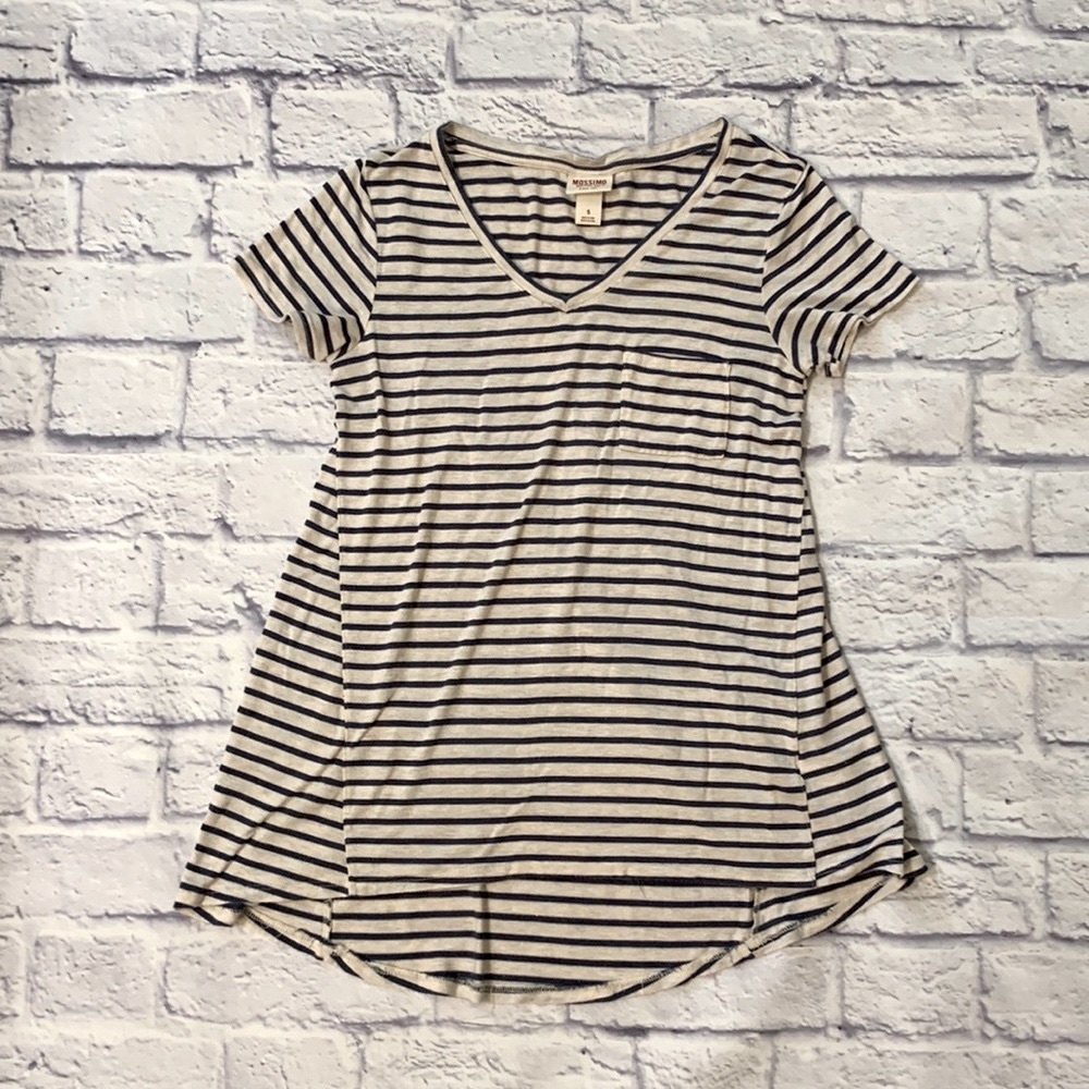 Mossimo High Low Striped V Neck Short Sleeve Tee Shirt Size Small